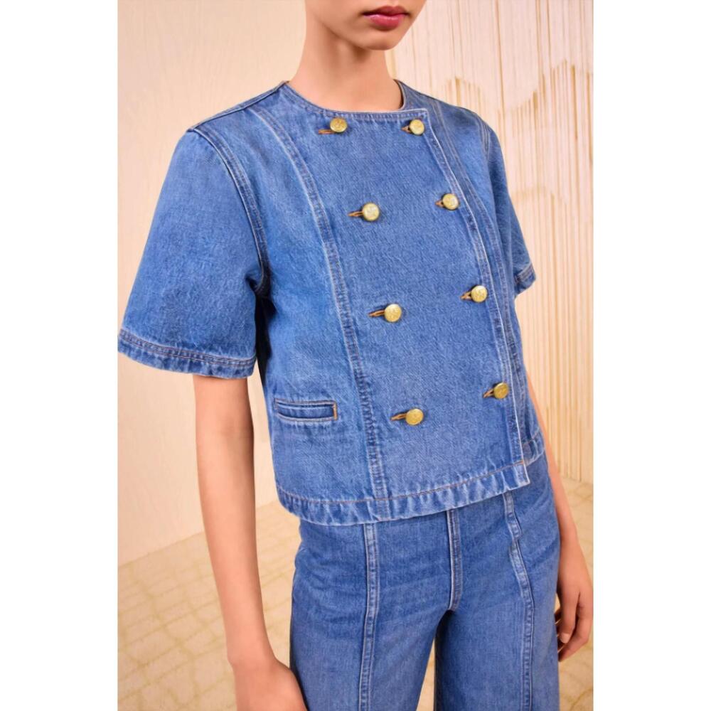 NEW ULLA JOHNSON serge short sleeve denim jacket in danube